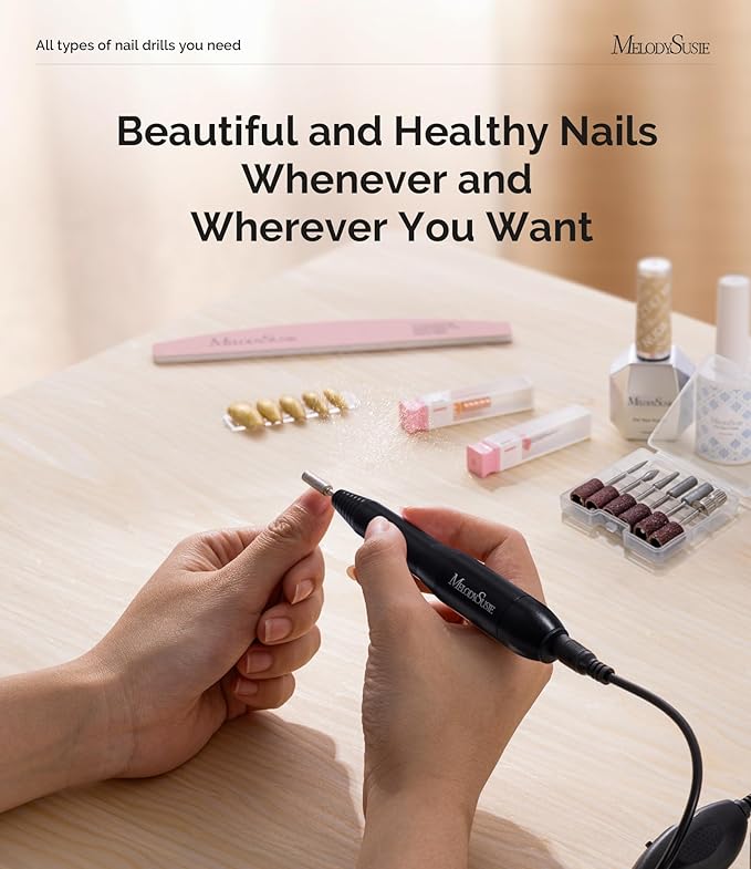 MelodySusie Electric Nail Drill Machine,PC120I Portable Electric Nail File Efile Set for Acrylic Gel Nails, Manicure Pedicure Tool with Nail Drill Bits Sanding Bands Dust Brush, Black-VivaGrace Women