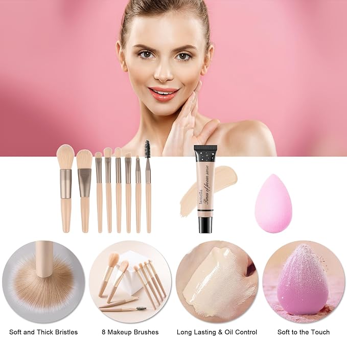 Makeup Kit for Teens Girls, Makeup Present Set for Women, Makeup Full Kit for Beginners, Mini Makeup Bundle Include 7 Nude colors Matte & Shimmer Pigmented Eyeshadow Palette, Eyebrow Powder-VivaGrace Women