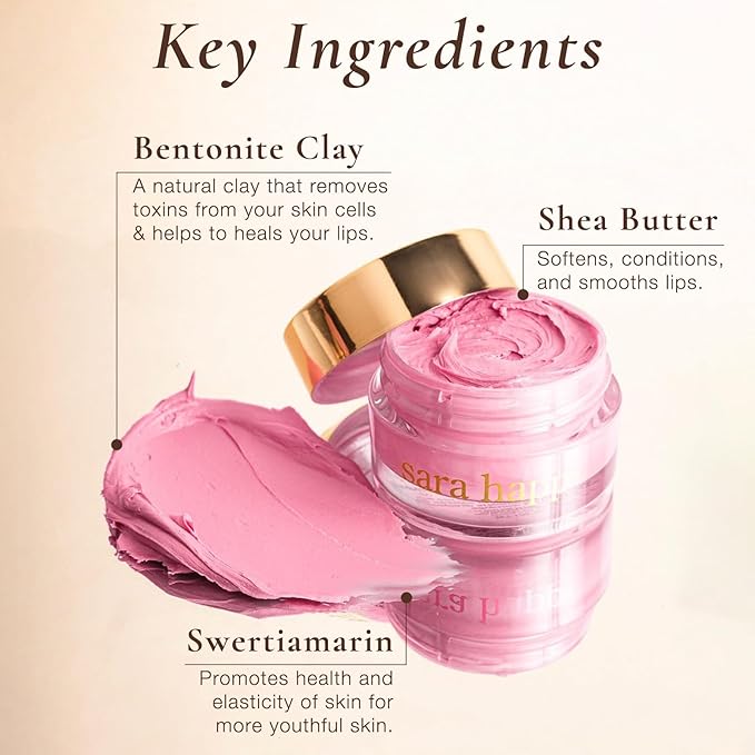 sara happ Sweet Clay Mask + Vanilla Bean Sugar Scrub Lip Duo, Exfoliating and Moisturizing Lip Treatments for Dry and Flaky Lips, Vegan (0.47 ounce and 0.5 ounce jars)-VivaGrace Women