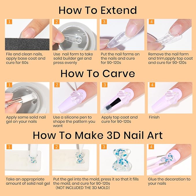 MIZHSE Solid Builder Gel - 1 oz Clear Non Stick Hand Hard Gel with 6 Colors Chrome Nail Powder and Nail Form Extension Kit for Salon and Home DIY-VivaGrace Women