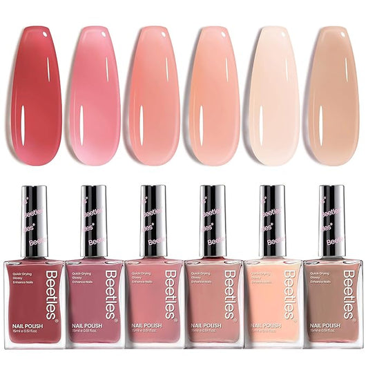 Beetles Jelly Nail Polish Set P186,6 Colors Burgundy Pink Nude Quick Dry Nail Polish 15 ml Fingernail Fast Drying & Long Lasting Nail Strengthener Polish
