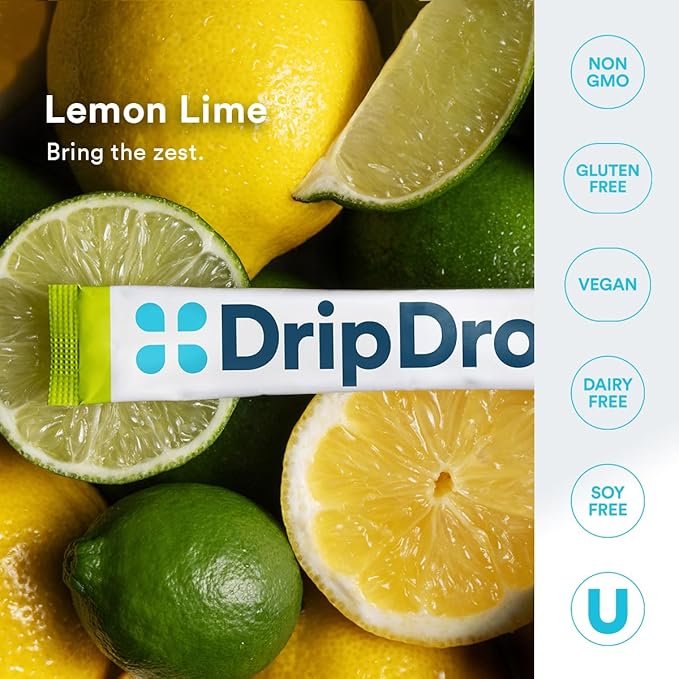 DripDrop Sugar Free Hydration Packets - Zero Lemon Lime - Single Serve Electrolytes Powder Drink Mix - Non-GMO, Gluten Free, Vegan - 32 Sticks-VivaGrace Women