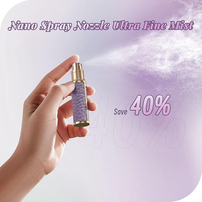 Perfume Travel Refillable Bottle,Genuine Leather Bottom-Filling Fragrances Perfume Atomizer,Mini Cologne Dispenser,Portable Sprayer Pocket Size for Cruise Car Trip Purse Gift 5ml (Purple)-VivaGrace Women