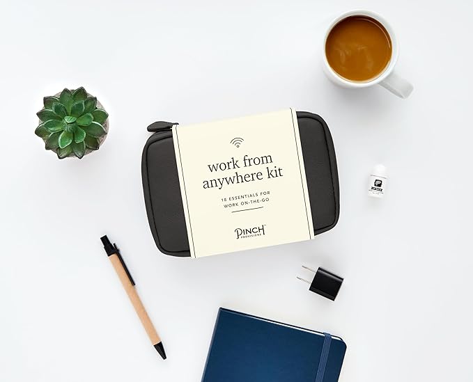 Pinch Provisions Work from Anywhere Kit, Includes 18 Essentials to Help You Stay on Task, Must-Have Essentials, Compact Multi-Functional Vegan Leather Pouch, Black-VivaGrace Women