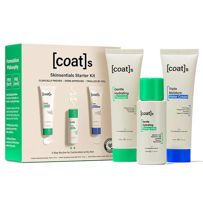 Coats Skinsentials Starter Bundle – Travel-Size Cleanser 1 oz, Toner 1 oz & Moisturizer 1 oz – 3-Step Regimen Prevents Breakouts and Protects Skin Barrier with Ceramides, For Women and Men-VivaGrace Women