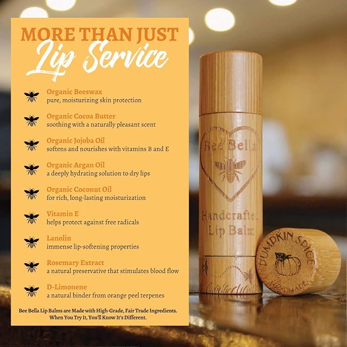 Bee Bella Lip Balm Pumpkin Spice (3 Pack)- With Beeswax, Coconut Oil, Jojoba Oil, Vitamin E Oil, Argan Oil and More for Soft and Smooth Lips - Long-Lasting Moisture - Handmade in the USA-VivaGrace Women