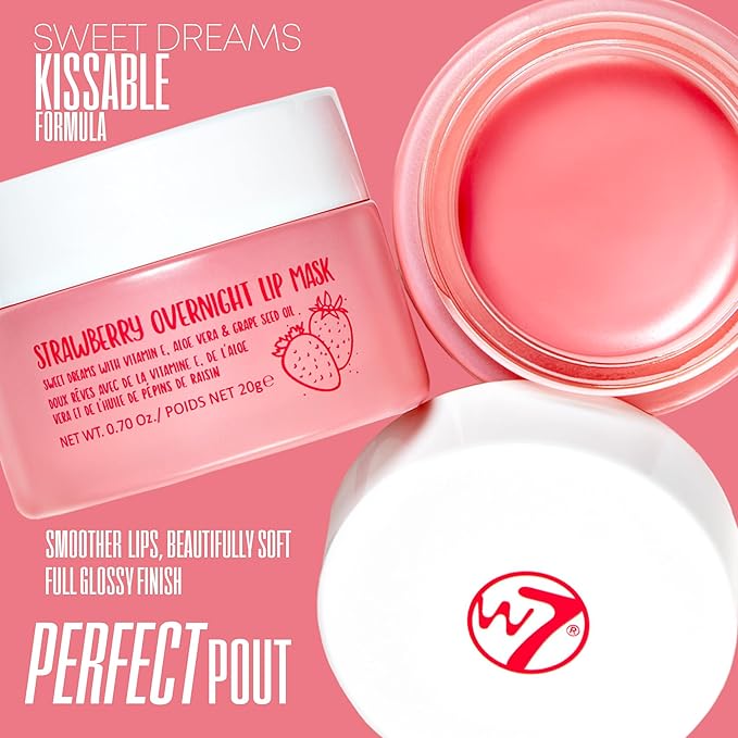 W7 Super Sweet Dreams Strawberry Lip Mask - Vitamin E, Aloe Vera and Grape Seed Oil - For Hydrated, Full Looking & Irresistible Lips - 0.67 Fl Oz-VivaGrace Women