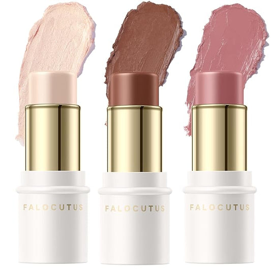 3 Pcs NEUTRAL Contour Stick Set,Cream Blush & Highlighter Bronzer Pen,Long Lasting & Smooth Natural Face Contouring Illuminator,Professional Makeup Kit for All Skin-VivaGrace Women