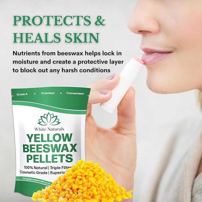 Yellow Beeswax Pellets 5lb, 100% Pure, Natural, Cosmetic Grade, Organic, Bees Wax Pastilles, Triple Filtered, Great For Candle Making, Soaps, Food Wraps, DIY Lip Balms, Sunscreen By White Naturals-VivaGrace Women