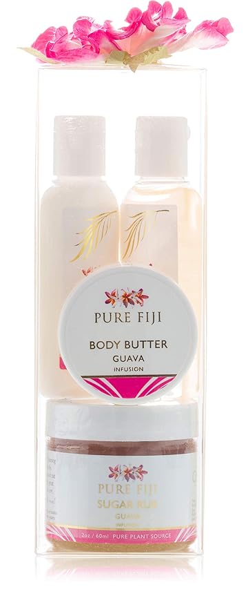 Pure Fiji Spa Gift for Women - Body Gift Box Include:Body Lotion 1Fl.Oz, Nourishing Exotic Oil 1 Fl.Oz, Body Butter 0.5oz & Sugar Rub 2oz, Scent Guava-VivaGrace Women