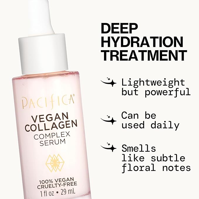 Pacifica Vegan Collagen Complex Face Serum Anti Aging Hydrating Serum w/Hyaluronic Acid for Plumping & Firming Collagen Boosting Facial Serum for Fine Lines & Wrinkles Clean Dermatologist Tested-VivaGrace Women