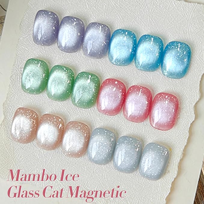 Born Pretty Magnetic Gel Nail Polish Pastel Cat Magnetic Eye Gel Polish Glitter Shimmer Auroras Magnetic Gel Nail Art Manicure Kit 6PCS-VivaGrace Women