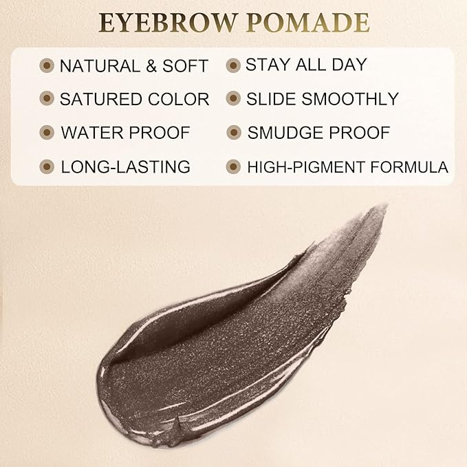 Eyebrow Pomade - Waterproof Brow Pomade for Long-lasting Results,Smudge Proof and Sweat Resistant Formula,Natural Eyebrow Makeup for All Skin Types and Tones - Medium Brown