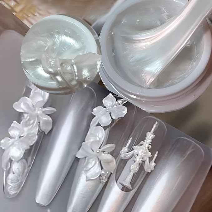 3D Pearl Nail Gel Non-Sticky Hand Solid Builder Gel for Carving Molding Nail Extension Silk Bridesmaids Bride Design Soak Off UV/LED Salon Home DlY, 15g