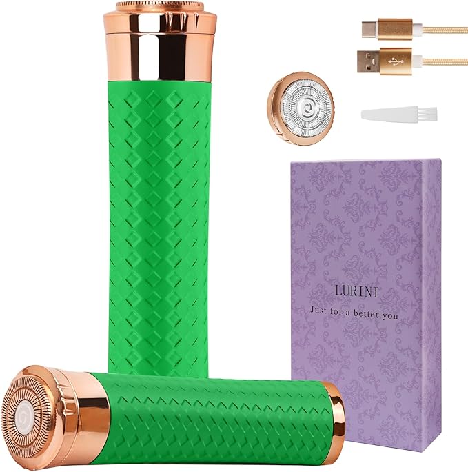 Facial Hair Remover for Women, Painless Rechargeable Hair Removal Device, Comes with 2 Replacement Heads, Portable Electric Shaver/Razors for Face, Chin, Upper Lip, arms (Green)-VivaGrace Women