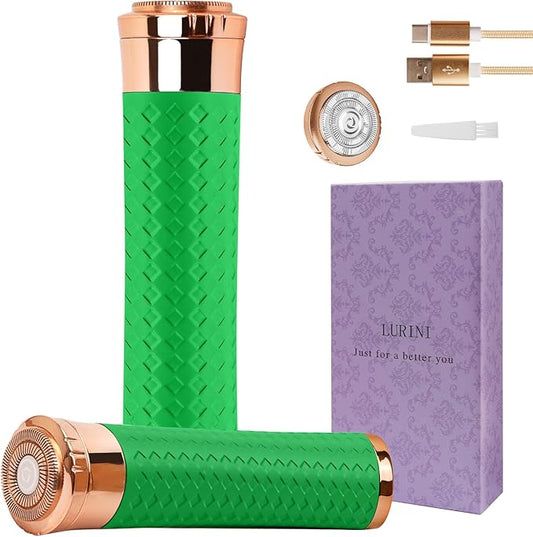 Facial Hair Remover for Women, Painless Rechargeable Hair Removal Device, Comes with 2 Replacement Heads, Portable Electric Shaver/Razors for Face, Chin, Upper Lip, arms (Green)-VivaGrace Women