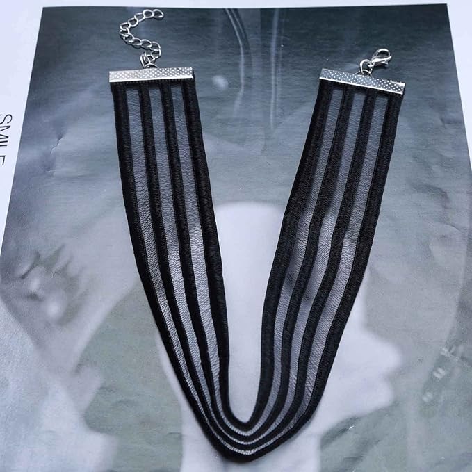 Bohemia Lace Choker Necklace Short Black Organza Necklace Gothic Wide Black Collar Necklace Punk Tattoo Choker Chain Necklace Jewelry for Women and Girls Gifts-VivaGrace Women