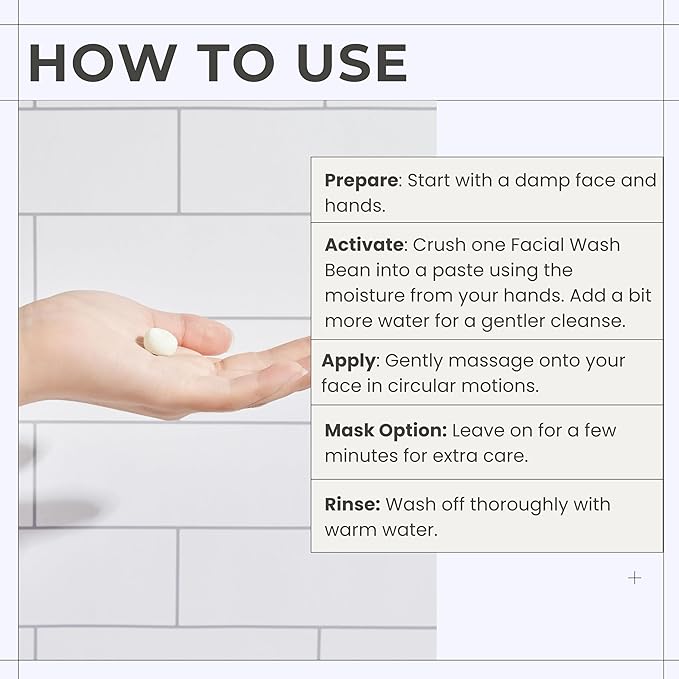 3-in-1 Solid Facial Cleanser, Exfoliator, and Wash-off Mask - Vegan, Cruelty-Free, Plastic-Free, Travel-Friendly, 1 Month Supply (60 Crushable Tablets) in Tin (Brightening Beans in Tin)-VivaGrace Women