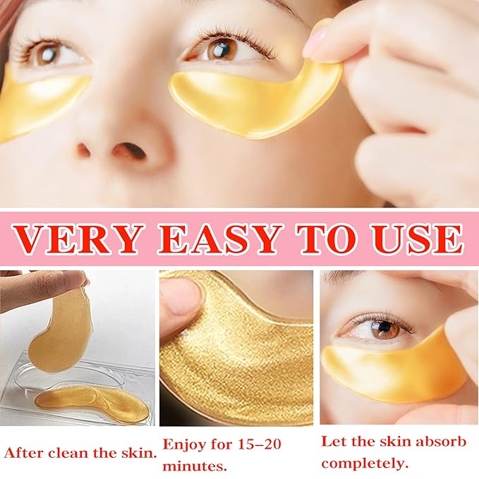 Eye Mask 60 pcs,Gold Collagen Under Eye Patches,Puffy Eyes and Dark Circles Treatments,Improve Reduce Under Eye Bags Smooth Wrinkles and Lighthen Fine Lines,Moisturizing,Improve and Firm eye Skin-VivaGrace Women
