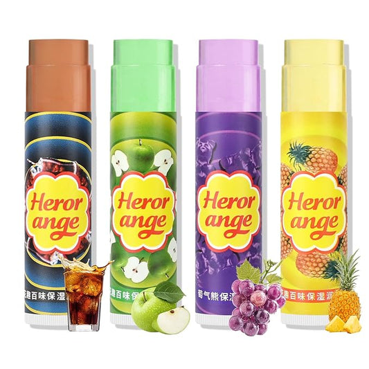 Flavored Lip Balm Set, 4 Scents- Pineapple Green Apple Purple Grapes Lip Balm and Pop Flavor Lip Balm Moisturizer,Transparent Hydrate Multi Flavor Chapstick Balm Bulk,Smooth Lip Lines Lip Care-VivaGrace Women