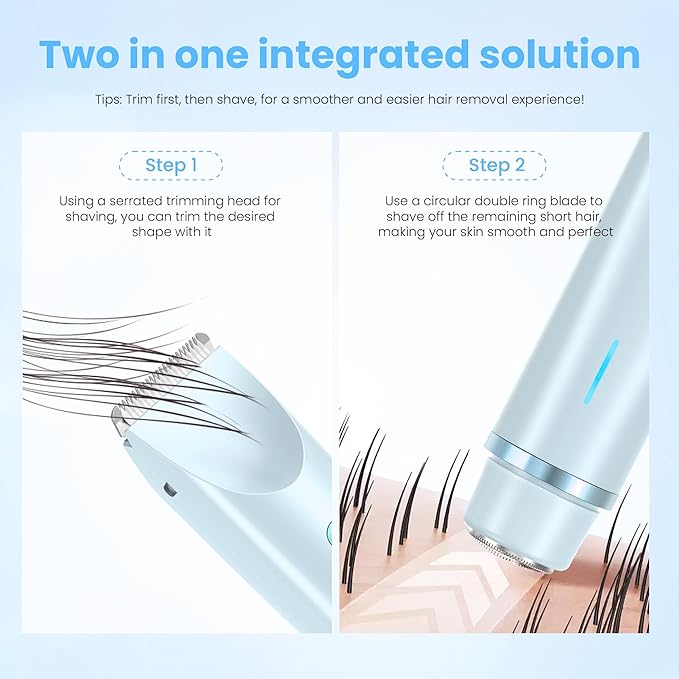 Bikini Trimmer for Women-2 in 1 Electric Razors for Women,USB Rechargeable Bikini Electric Shaver,IPX7 Waterproof Dry & Wet Use Body Hair Trimmer and Facial Hair Remover for Underarm Leg Body,Blue-VivaGrace Women