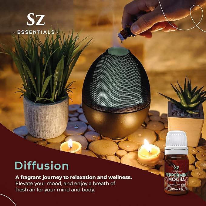 Peppermint Mocha Premium Essential Oil for Diffuser 100% Pure Essential Undiluted Oil - Extracted from Peppermint, Coffee, Cocoa with Vanilla Overtones - Plant Based - 0.17 Fl Oz (5ml)-VivaGrace Women