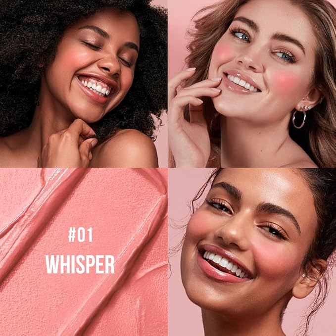 Multi-Use Makeup Cream Blush Stick, Unidollss 3-in-1 Buildable Blush Stick for Cheeks, Eyes, and Lips, Hydrating formula, All day wear, Easy Application with Thumb Puff Included (01 WHISPER)-VivaGrace Women