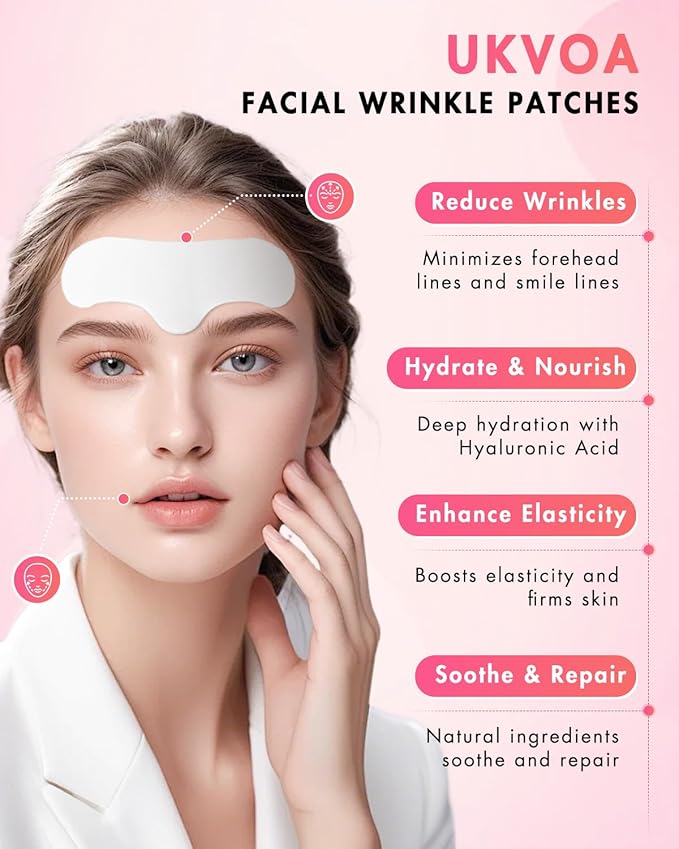 Forehead Wrinkle Patches & Smile Line Patches, Overnight Facial Wrinkle Treatment with Hyaluronic Acid, Aloe, Collagen & Vitamin E to Lift Smile Lines for Women 72pcs-VivaGrace Women