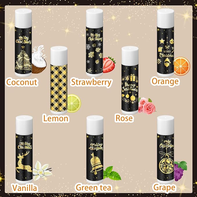 48 Pcs Lip Balm Bulk Gift Christmas Black Gold Lip Balms Christmas Lips Care Products, Lip Moisturizer Treatment for Christmas Stocking Stuffers, Appreciation Gifts for Women Girls Employee-VivaGrace Women