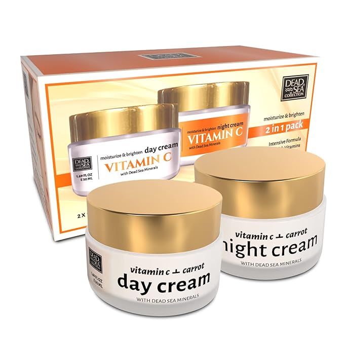 Dead Sea Collection Day and Night Cream Kit with Vitamin C - Anti-Wrinkle - Dead Sea Minerals - Nourishing, Moisturizer, Hydrating and Smoothing Face Cream (3.38 fl.oz)-VivaGrace Women