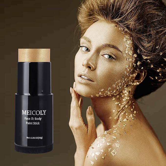 MEICOLY Gold Face Body Paint Stick(1.06 Oz),Cream Blendable Face Paint,Sweatproof Waterproof Body Paint Makeup for Halloween Special Effects SFX Cosplay,Metallic Gold-VivaGrace Women