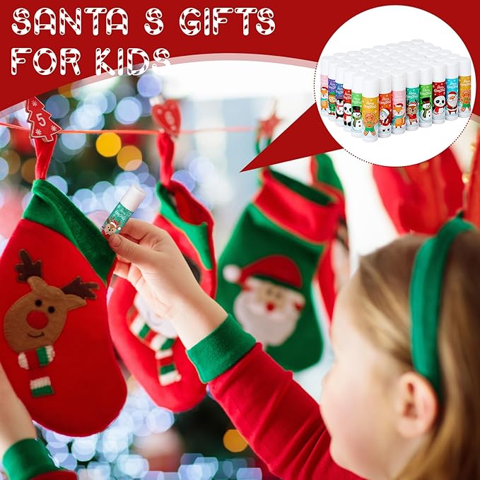 50 Pcs Cute Christmas Lip Balms Gifts Bulk Christmas Stocking Stuffers Holiday Treat Gifts Goodie Christmas Party Supplies for Girls Kids Women Men-VivaGrace Women