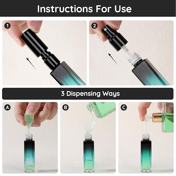 Segbeauty 0.34oz Travel Perfume Bottle Refillable, 5pcs Perfume Glass Spray Bottles, 10ml Mini Travel Atomizer Sprayer, Empty Press Pump Bottles, Cologne Atomizers with Clear Transfer Tool Set-VivaGrace Women