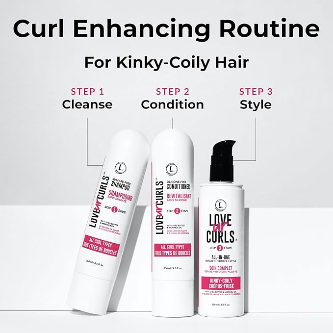 Love Ur Curls - Shampoo & Conditioner Set with All in One Curl Cream Styler for Kinky & Coily Hair, 3 Step System for Repair and Moisturizing-VivaGrace Women