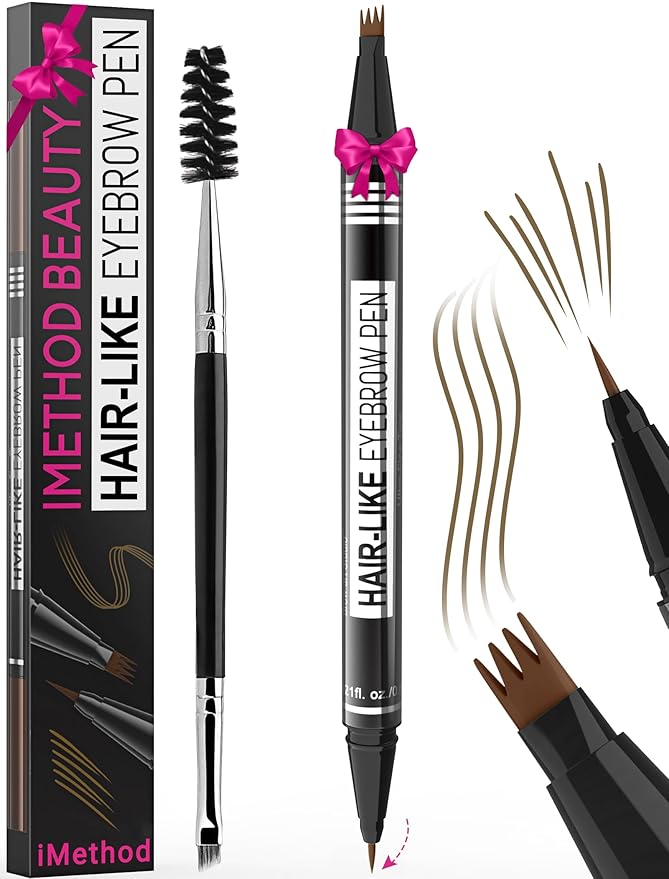 iMethod Eyebrow Pen - Eyebrow Pencil Magical 2-in-1 Eye Brow Pencils for Women with 4-Fork-Tip & Precise Brush-Tip for Natural Hair-Like Brows, Last All-Day, with Eyebrow Spoolie Brush, Brown-VivaGrace Women