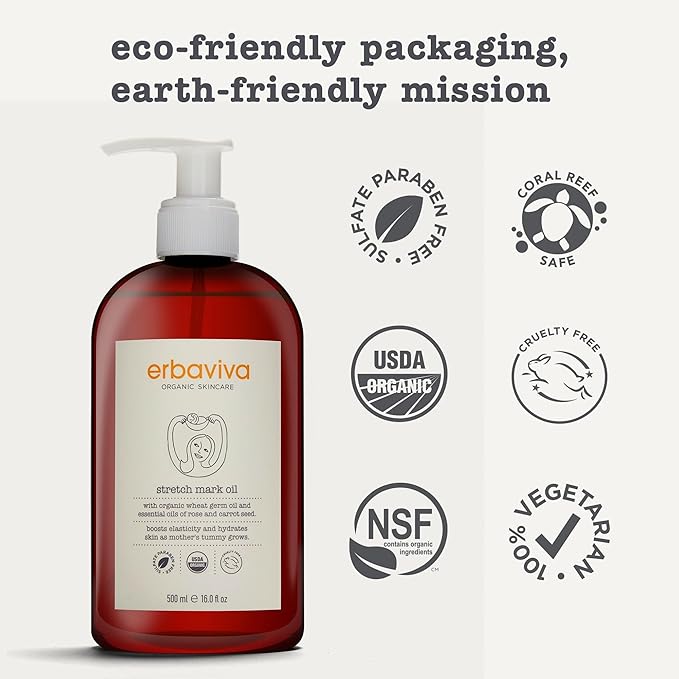 Erbaviva Organic Stretch Mark Oil for Pregnancy, Stretch Marks & Scars - 16 Fl Oz-VivaGrace Women