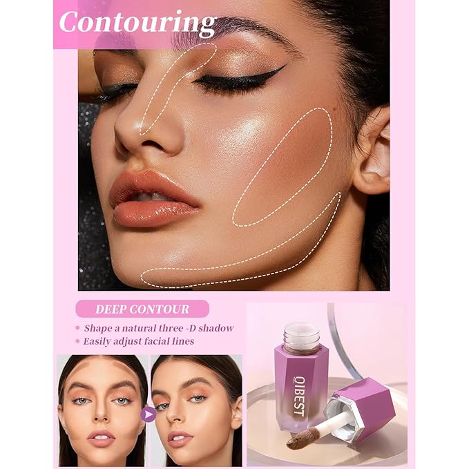 Soft Liquid Contour Stick, Liquid Face Bronzer Stick Built-in Sponge Tip, Cool Toned Liquid Contour for Women and Girl, Lightweight Blendable Cream Bronzer Stick Makeup,06 Brown-VivaGrace Women