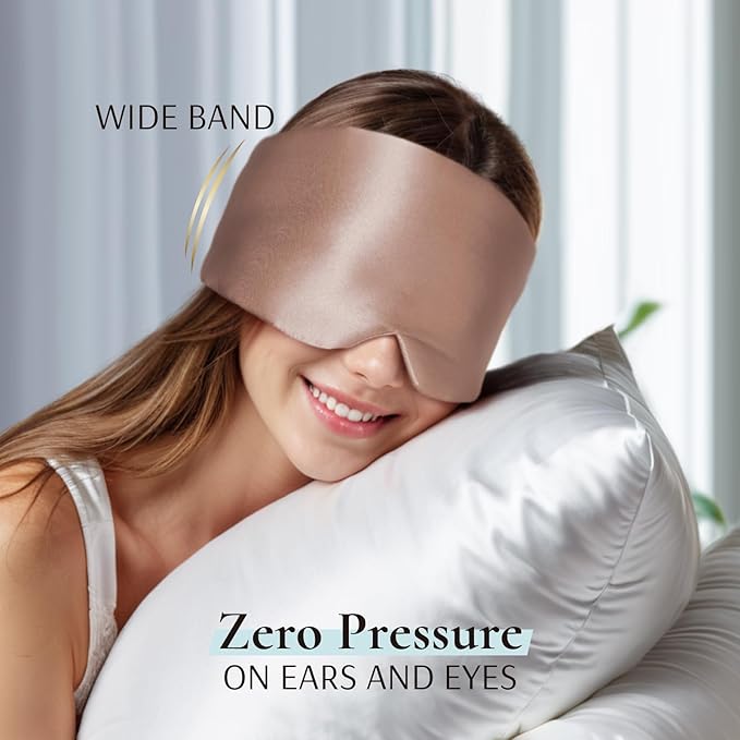Zenssia 100% Mulberry Silk Sleep Mask Eye Mask for Man and Woman with Adjustable Headband, Full Size Large Sleep Mask & Blindfold for Total Blackout for All Night Sleep, Travel & Nap-Taupe-VivaGrace Women
