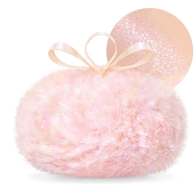 Highlighter Makeup Powder Plush Peach Ball Puff Glitter Shimmer Sparkle Loose Patting Powder for Body Face Hair Multi-Use High Gloss Shine Bright Illuminator Makeup Glossy Diamond Glow-VivaGrace Women
