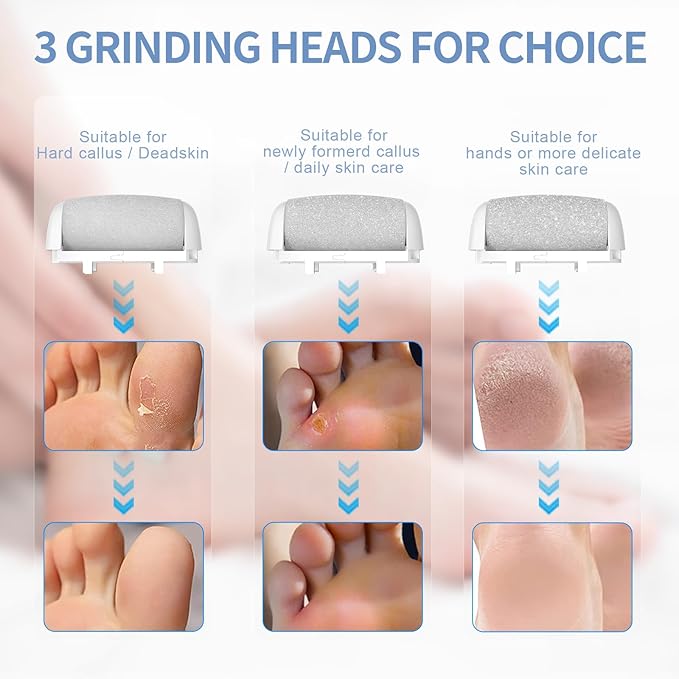 Electric Callus Remover for Feet - with Larger Grinding Head, Portable Pedicure Kit Foot File Callus Remover, Rechargeable Waterproof Foot File for Foot Care Deadskin Remover LCD Display-White-VivaGrace Women