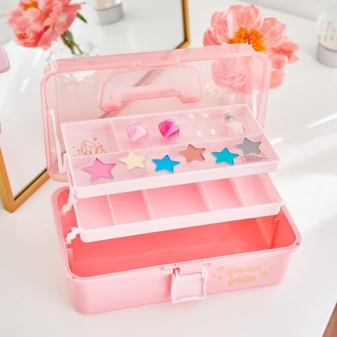 3C4G Pink and Gold Hard Case Makeup Storage Set - Kids Makeup Kit for Girls and Teens - Includes Storage Case, 5 Eyeshadows, 1 Blush, 2 Lip Glosses & 1 Nail Polish - Ages 8+ by Make It Real-VivaGrace Women