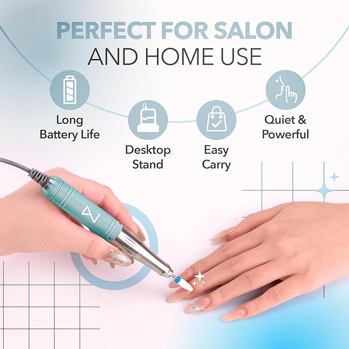 M Mase- Professional Nail Drill Machine - Coreless 2-in-1 Nail File - Electric, Cordless, 35000 RPM, HD Display - Electric Nail Drill for Professional & Home Use (Teal)-VivaGrace Women