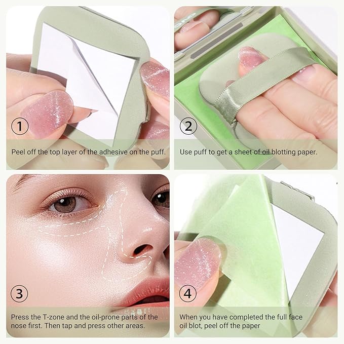 KYDA 200 Sheets Oil Blotting Paper with Mirror and Puff, Refills Included, Face Oil Absorbing Sheets, Oil Control Paper, Absorb Excess Oil, Makeup Friendly-VivaGrace Women
