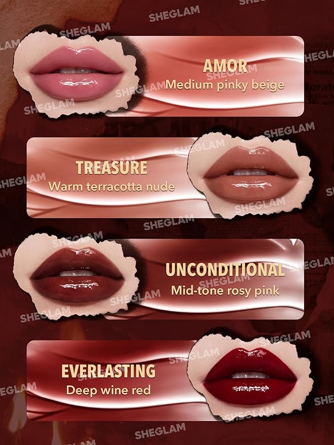 SHEGLAM Ember Rose Collection Valentines Gift Pink Lip Gloss Pink Blush Lipstick Eyeshadow Makeup Kit Red Makeup Collection-VivaGrace Women