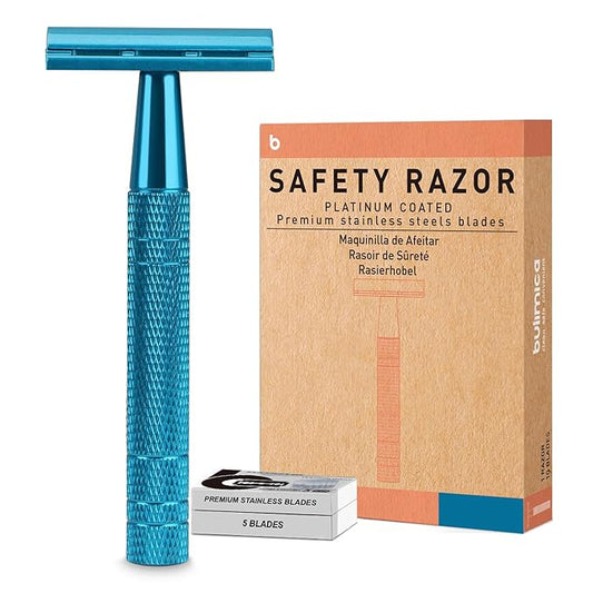 Double Edge Safety Razor, Single Blade Razors for Men and Women, with 10 Stainless Steel Safety Razor Blades, Smooth and Close Wet Shaving, Plastic Free, Blue-VivaGrace Women