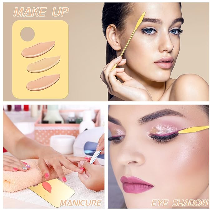 6 in 2 Sets Makeup Mixing Palette, Gold Acrylic Cosmetic Palette with Korean Makeup Spatula Tool for Mixing Foundation Eye Shadow Lipsticks Nail Art-VivaGrace Women
