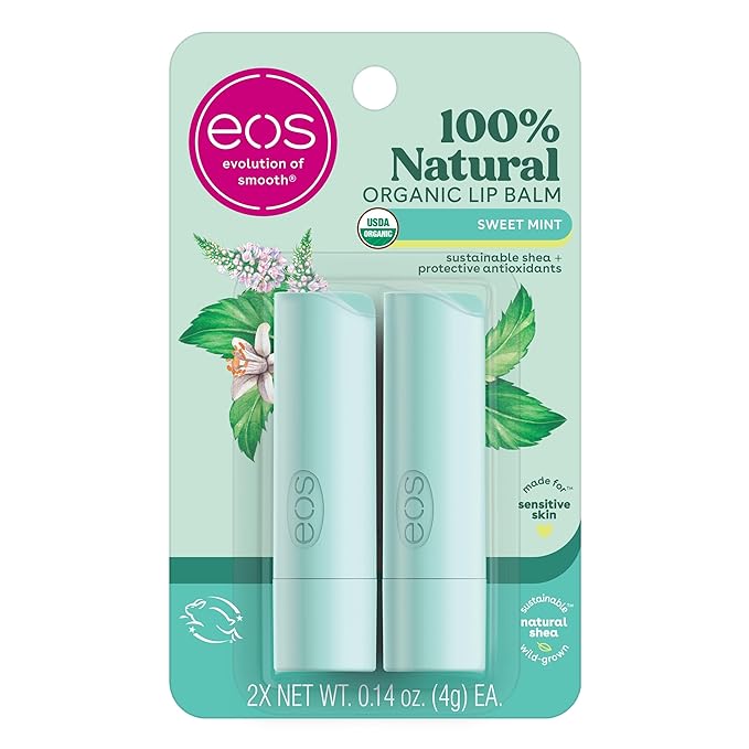 eos 100% Natural & Organic Lip Balm Sticks- Sweet Mint, All-Day Moisture, Dermatologist Recommended for Sensitive Skin, 0.14 oz, 2-Pack-VivaGrace Women