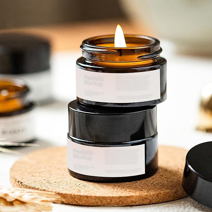 Lil Ray 1 oz Round Amber Glass Jar with Inner Liners and Black Lid (24pcs)-VivaGrace Women