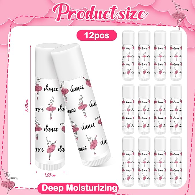 12 Pack Dance Theme Ballet Lip Balms Bulk Moisturizing Lip Balms Back To School Gift Ballet Gifts Lip Balm Christmas Thanksgiving Day Dance Party Thanks Gift for Dancer Girl Woman-VivaGrace Women