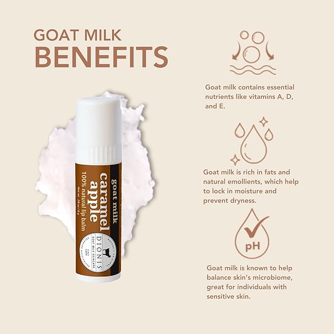 Dionis Goat Milk Skincare Caramel Apple Fall Lip Balm Gift Set - Beeswax, Shea Butter & Coconut Oil Lip Care Products Made in The USA - Cruelty Free Lip Moisturizer For Chapped Lips, 0.28oz 3 Pack-VivaGrace Women